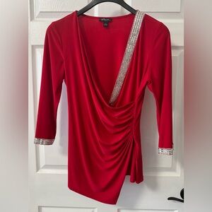 Elegant Red Blouse with Silver Accents